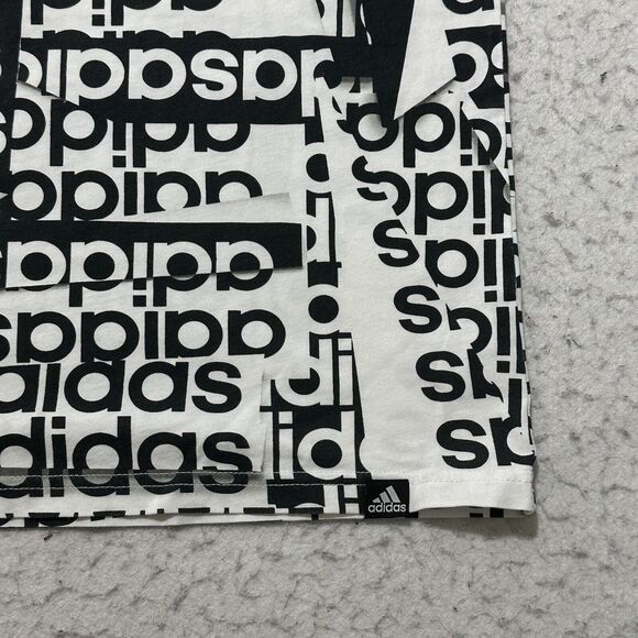 Adidas Boy's Large (14/16) Black White Logo Short Sleeve Athletic T Shirt - Picture 6 of 15